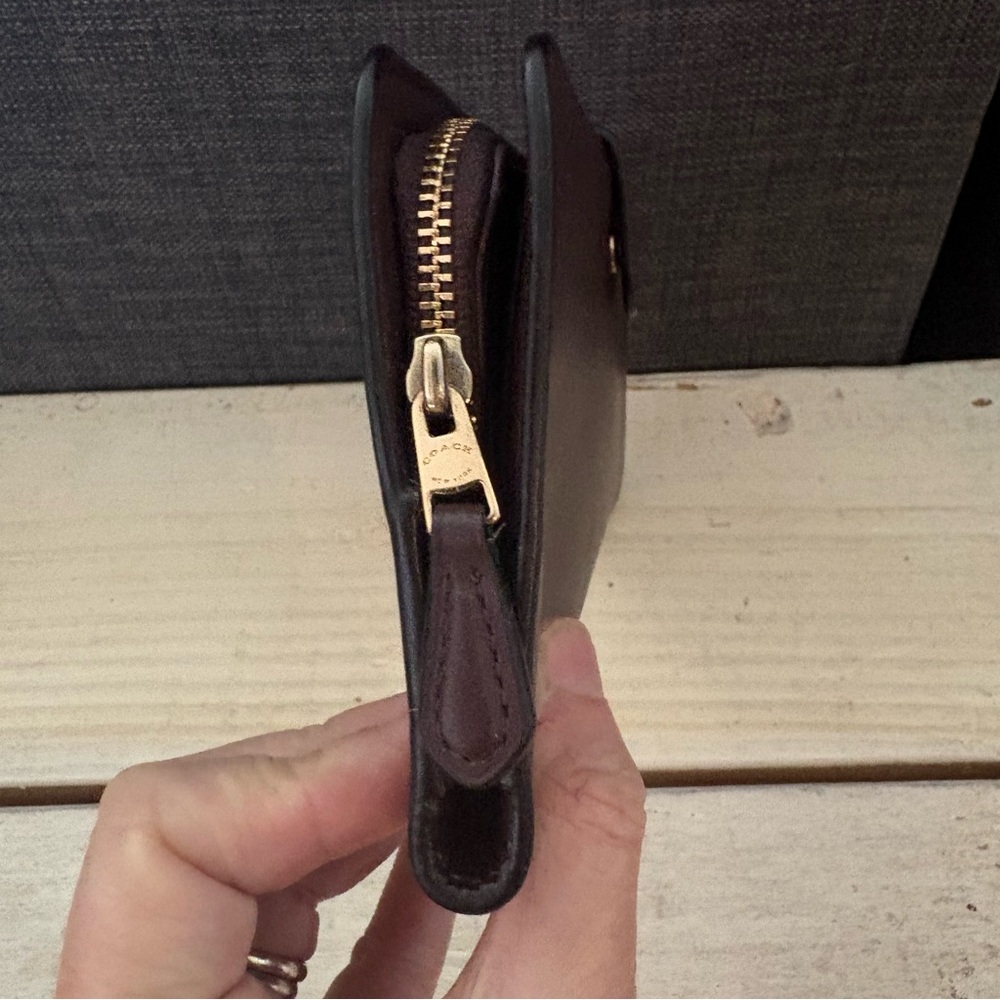 COACH Continental Wallet in Refined Leather with Oxblood Gold Accents - Picture 7 of 15